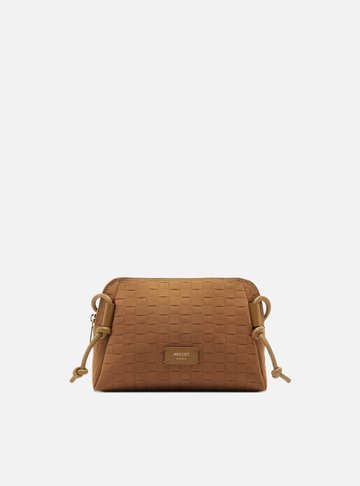 Bolsa Tiracolo Marrom Camurça Tressê Pequena