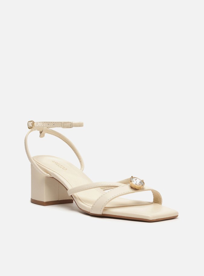 Sandália Off-White Salto Bloco Baixo