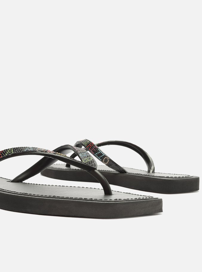 Chinelo de Dedo Preto Recouro Square Strass Brizza