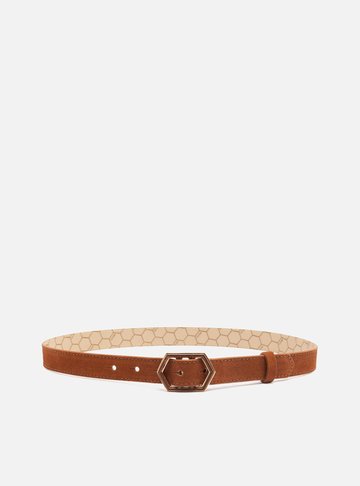 Cinto Marrom Couro Fino Fivela Hexagonal