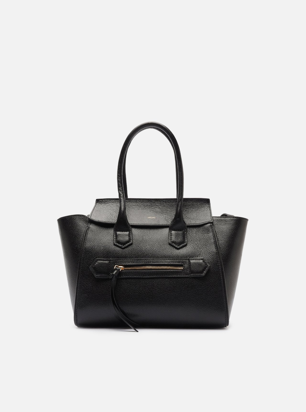 Bolsa Tote Preta Couro Média Bolso Zíper — foto 1