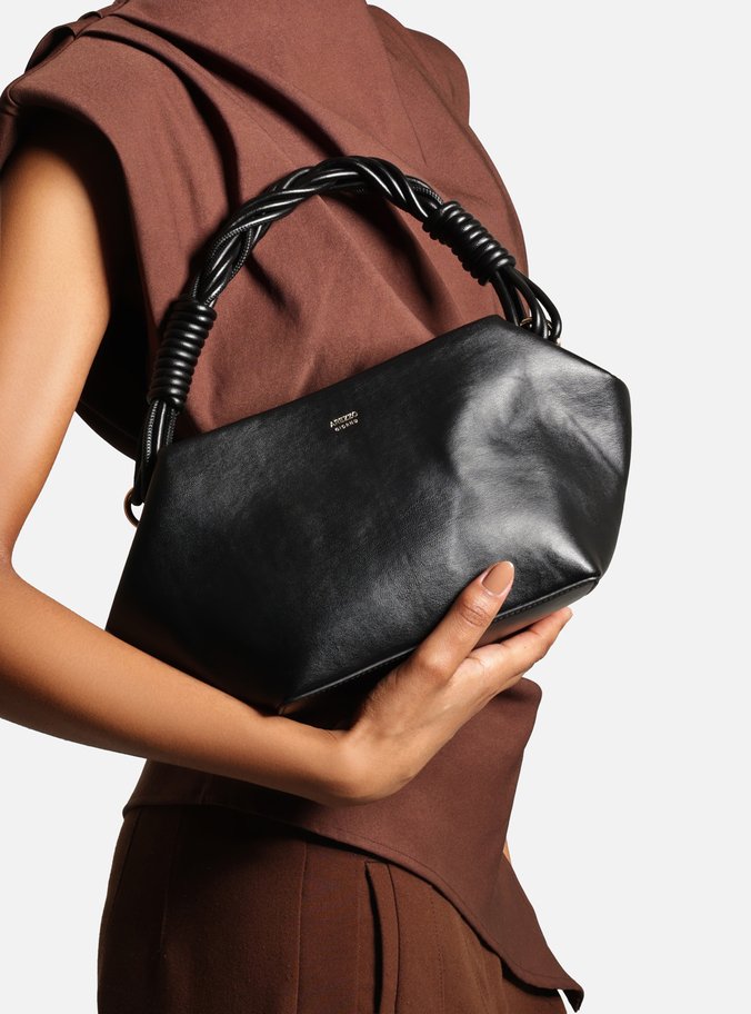 Bolsa Tiracolo Preta Média Alça Trançada
