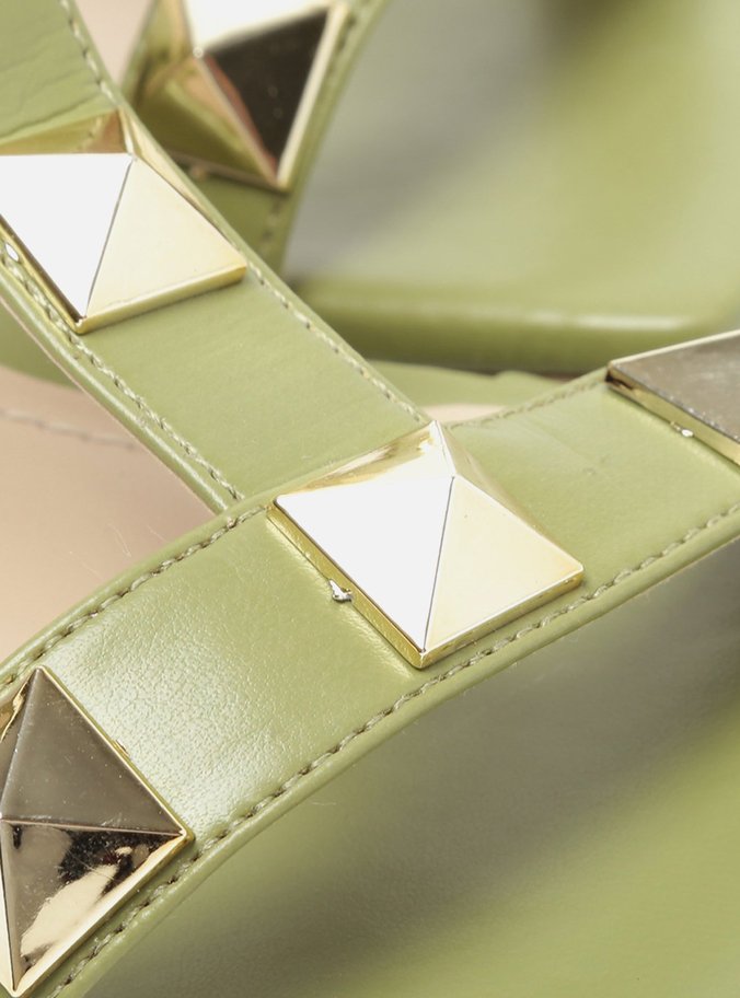 Mule Salto Bloco Verde Studs