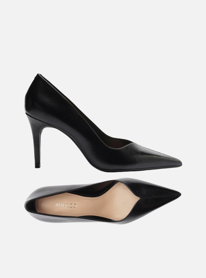Scarpin Preto Couro Salto Médio Fino V