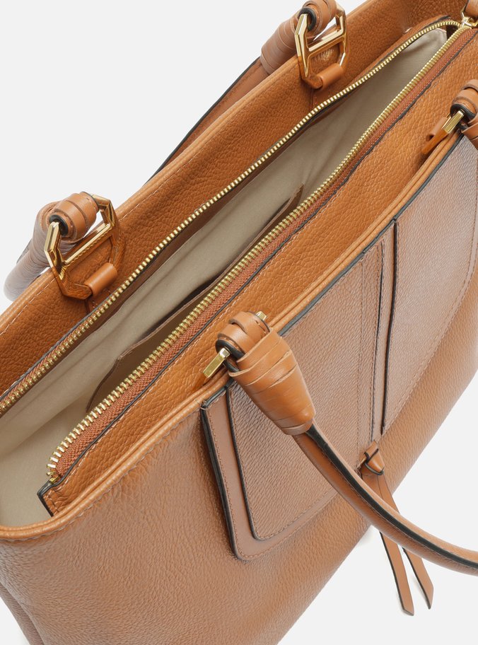 Bolsa Shopping Marrom Couro Grande Recortes Capa