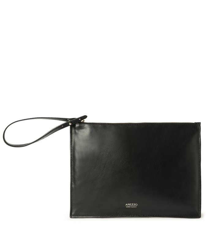 Clutch Preta Couro Grande