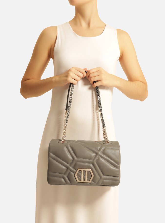Bolsa Tiracolo Cinza Couro Emma Média