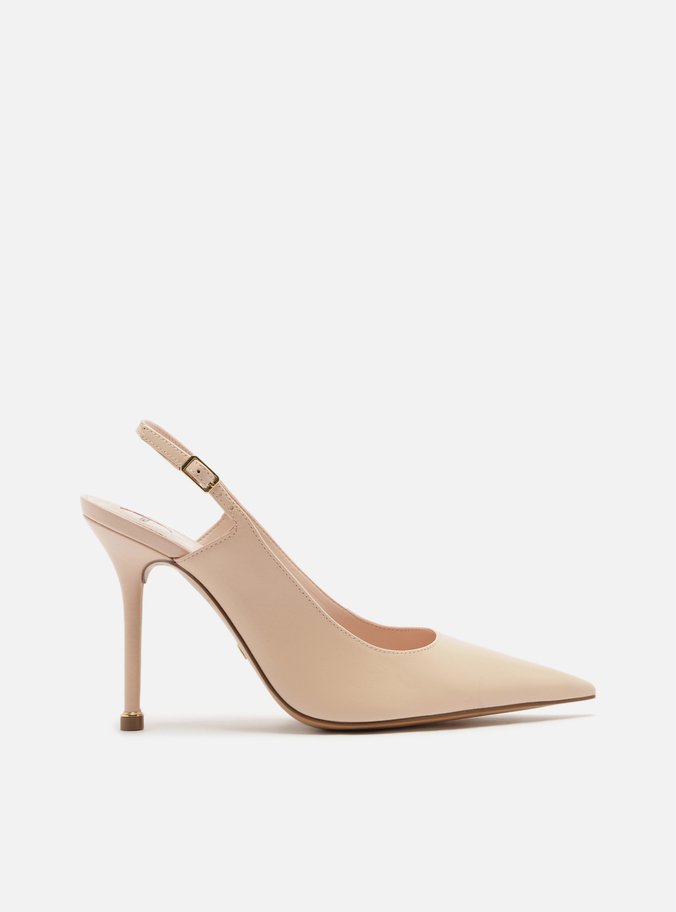 Scarpin Rosa Couro Salto Fino Slingback
