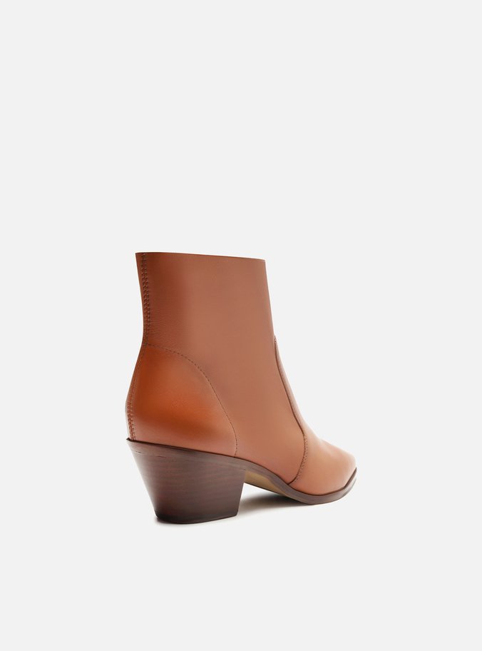 Bota Marrom Couro Cano Curto Bico Fino