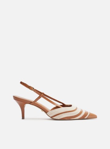 Scarpin Marrom Couro Salto Baixo Slingback Bicolor