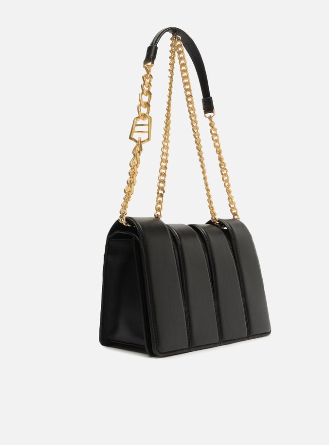 Bolsa Tiracolo Preta Couro Média Matelassê Corrente