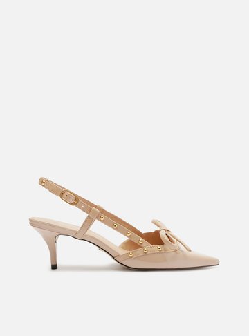 Scarpin Bege Verniz Salto Kitten Slingback