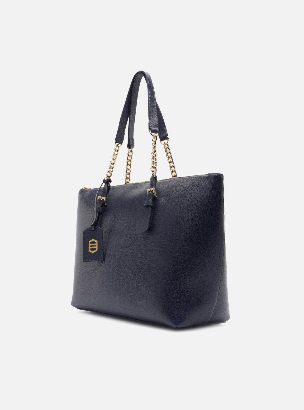 Bolsa Shopping Azul Couro Grande Alça Corrente — foto 2