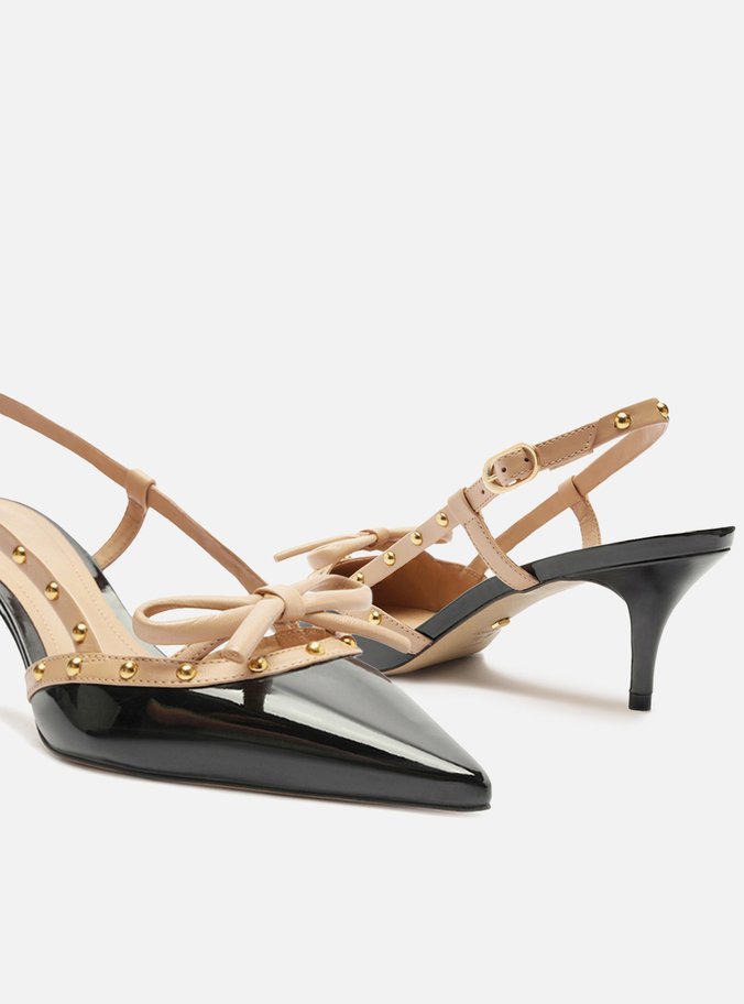 Scarpin Preto Verniz Salto Kitten Slingback