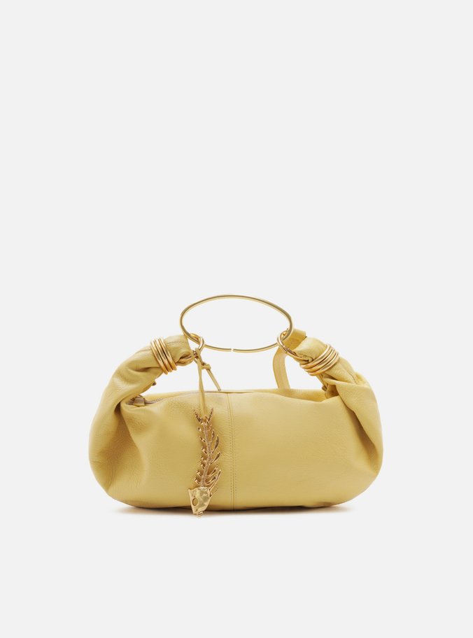 Bolsa Tiracolo Amarela Couro Média Metais