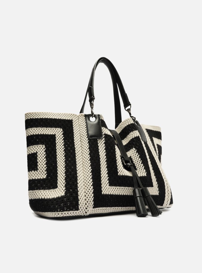 Bolsa Shopping Preta Crochê Grande Bicolor
