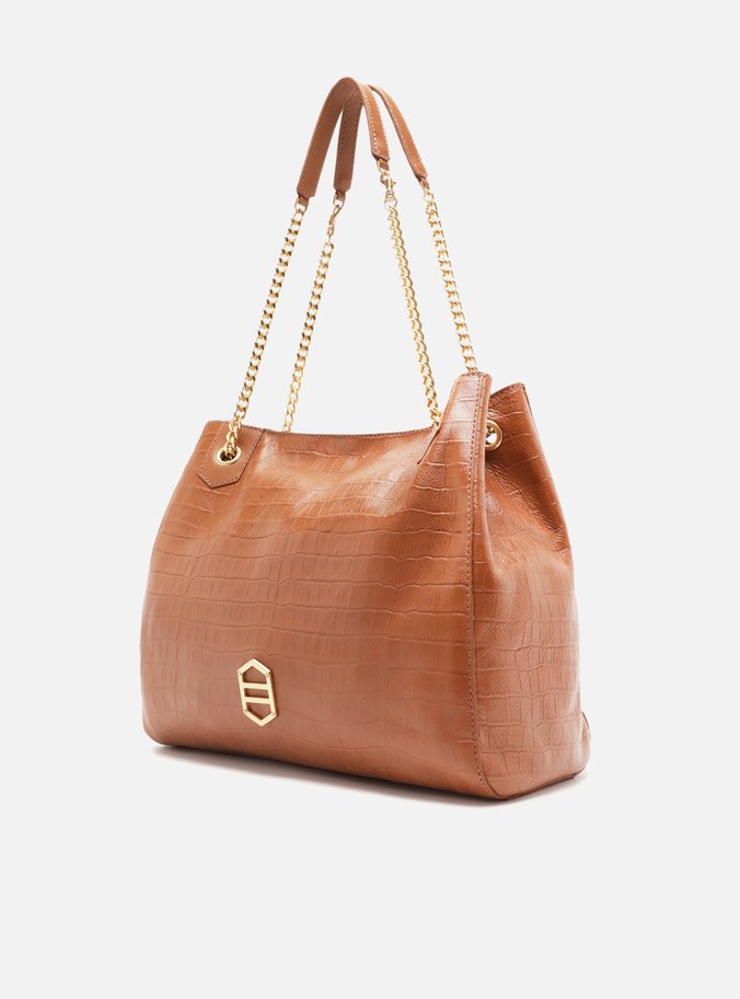 Bolsa Hobo Marrom Couro Croco Grande Reversível