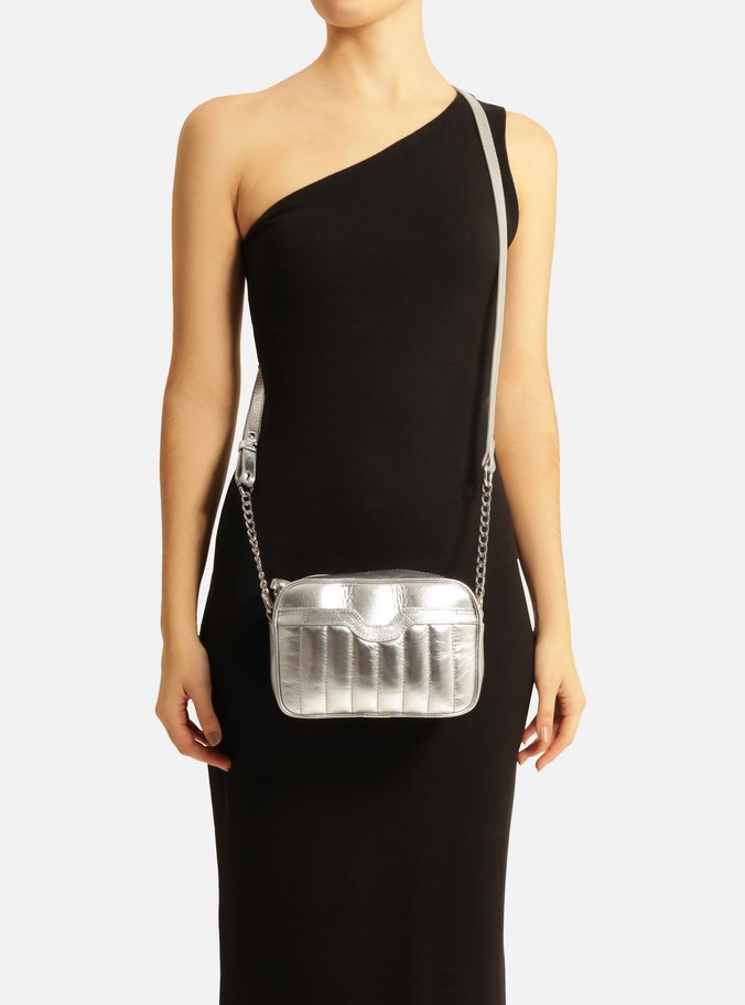 Bolsa Tiracolo Prateada Couro Francine Pequena