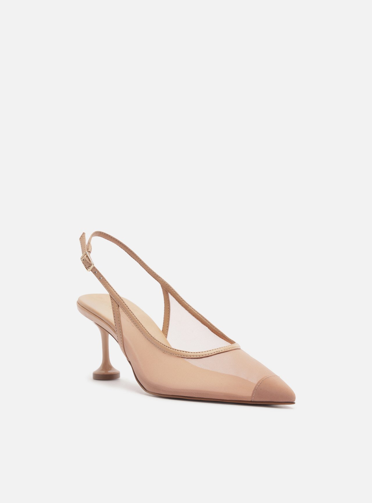 Scarpin Bege Tela Salto Médio Taça Slingback — foto 2