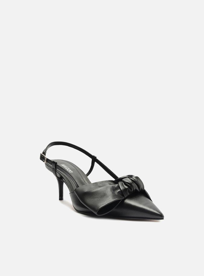 Scarpin Preto Couro Salto Fino Maxi Laço Slingback