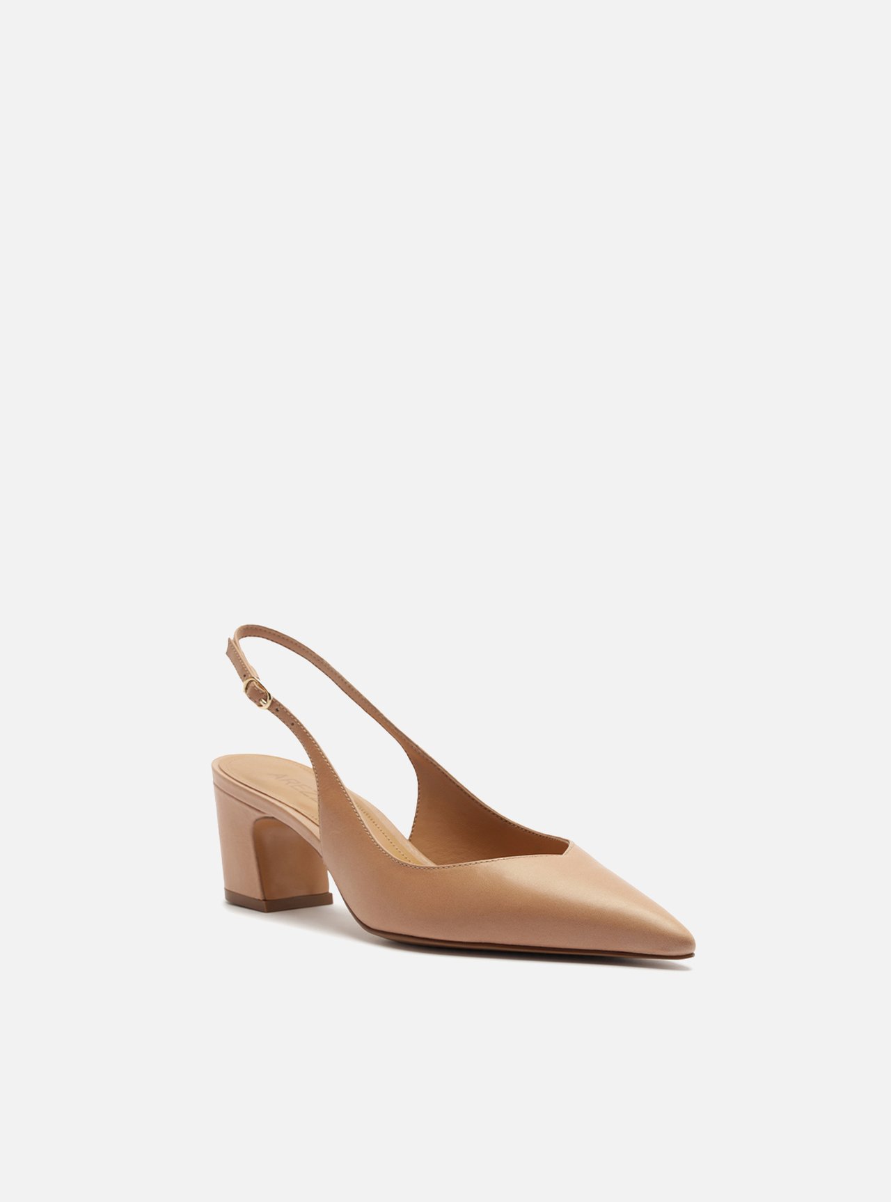 Scarpin Bege Couro Salto Médio Bloco Slingback — foto 2