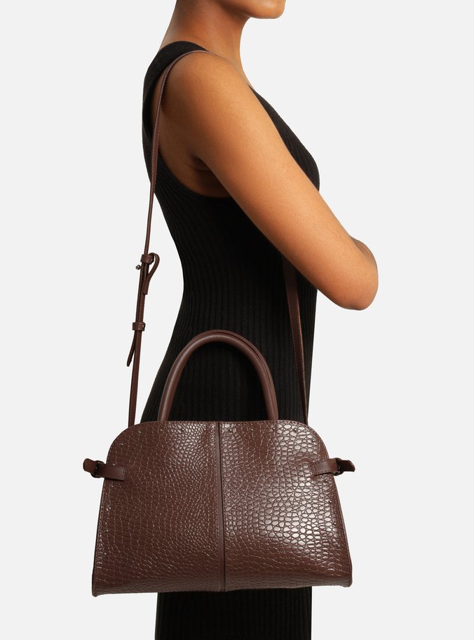 Bolsa Tote Marrom Croco Grande Rebites