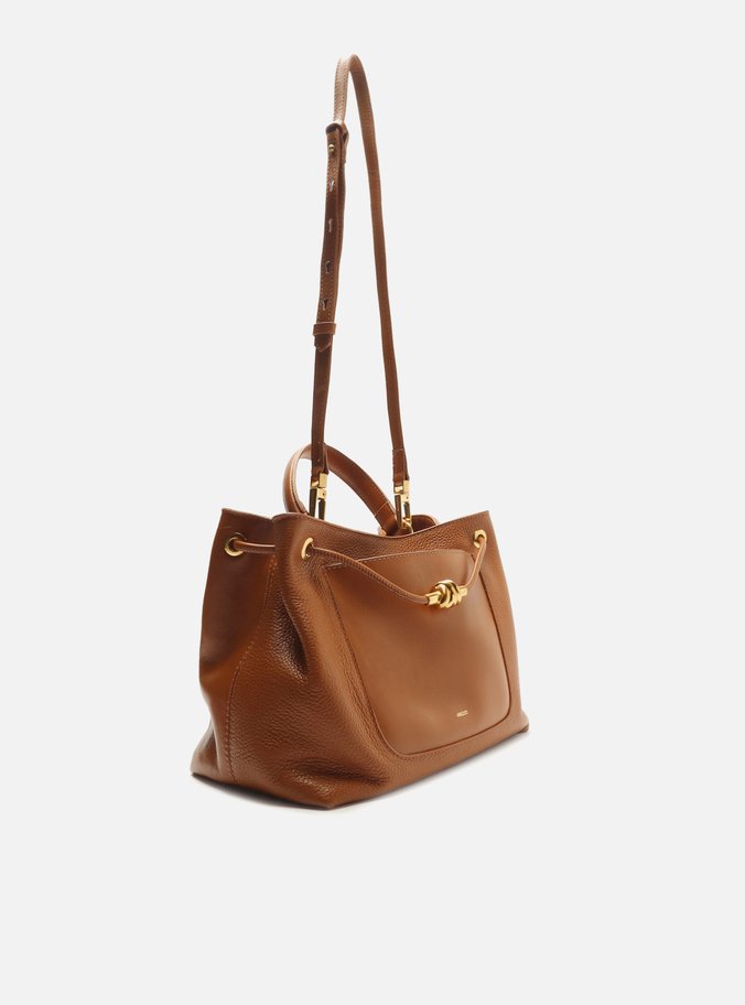 Bolsa Tote Marrom Couro Média Nó Metal