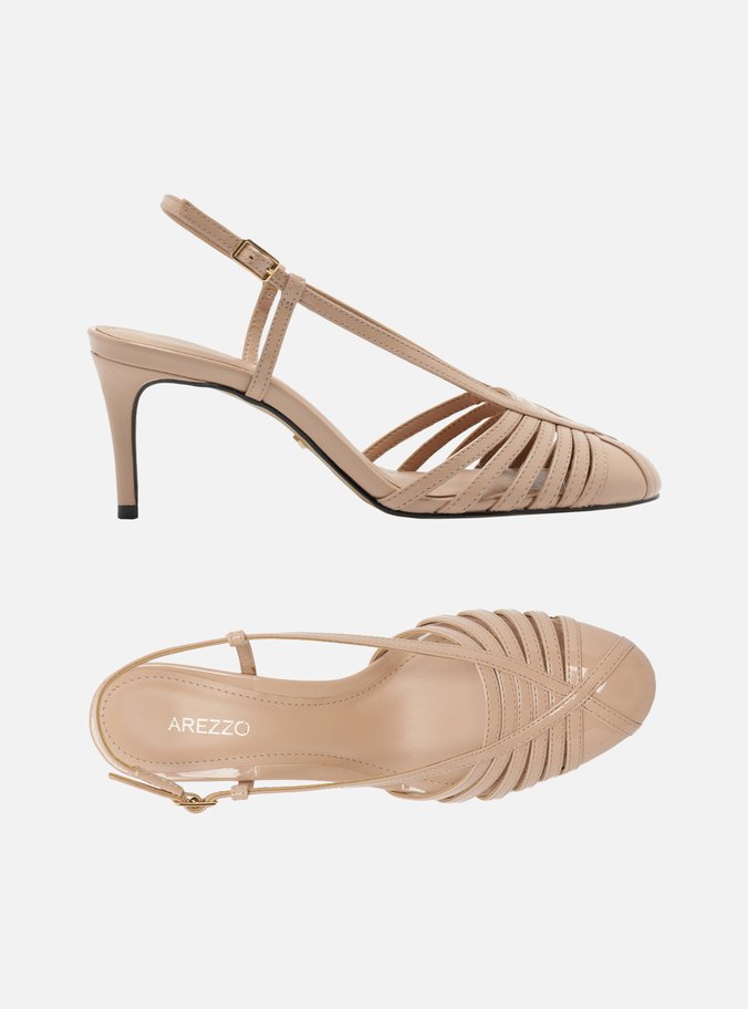 Scarpin Bege Verniz Salto Kitten Tira Contínua