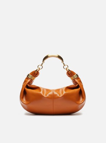 Bolsa Tiracolo Laranja Couro Média Alça Argolas