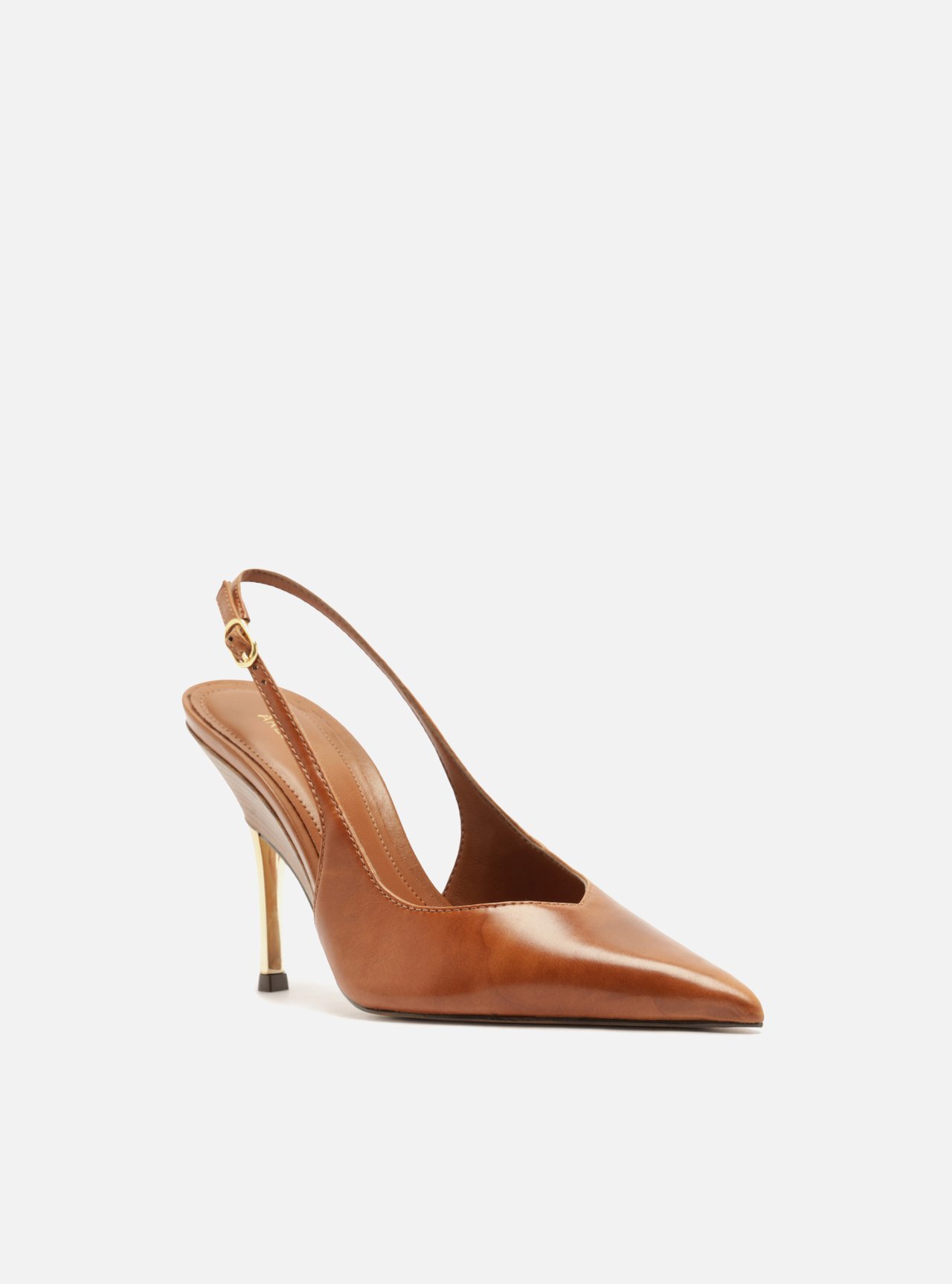Scarpin Marrom Couro Salto Fino Fivela Slingback — foto 2