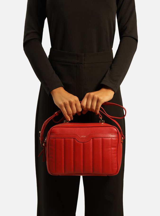 Bolsa Tiracolo Vermelha Couro Francine Média Costuras