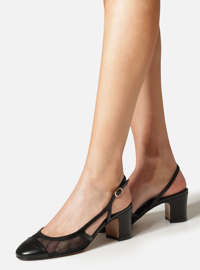 Scarpin Preto Salto Bloco Slingback