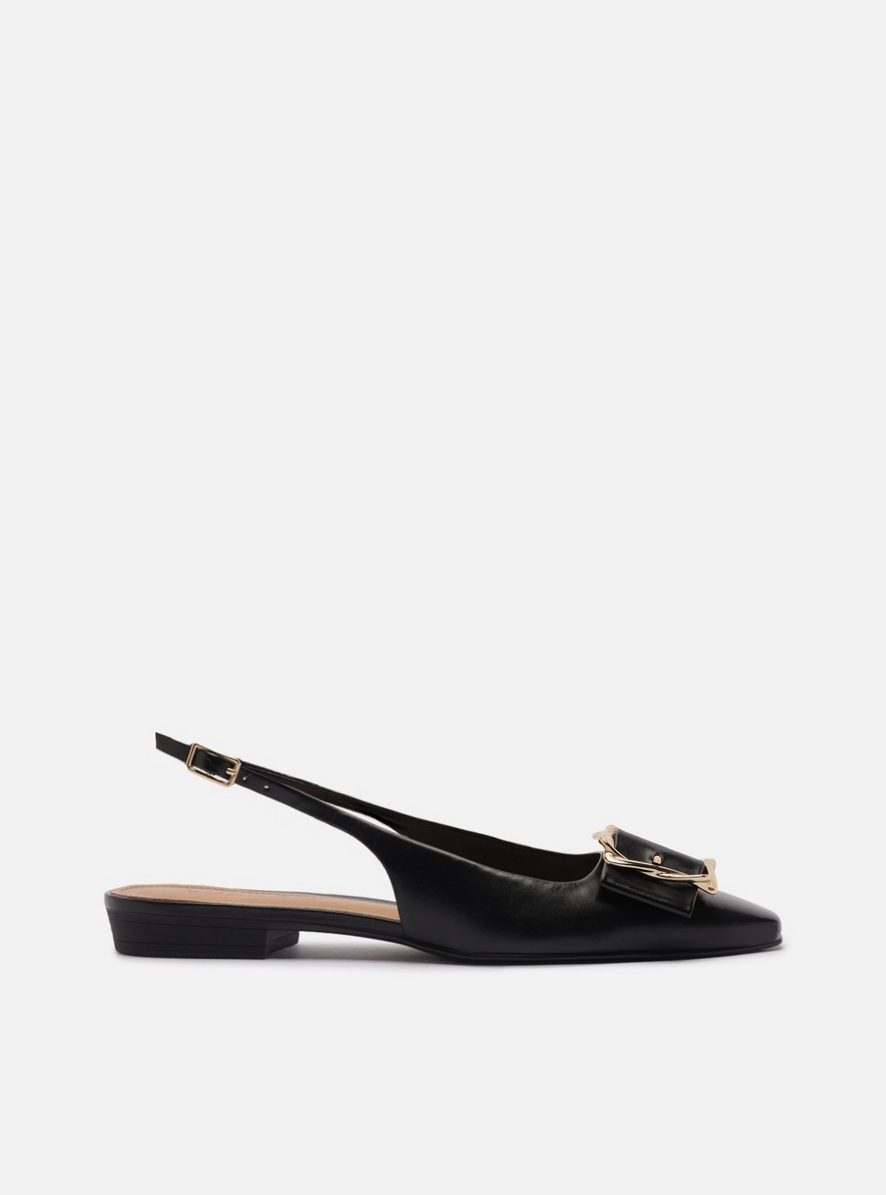 Sapatilha Preta Couro Slingback Fivela Metal — foto 1
