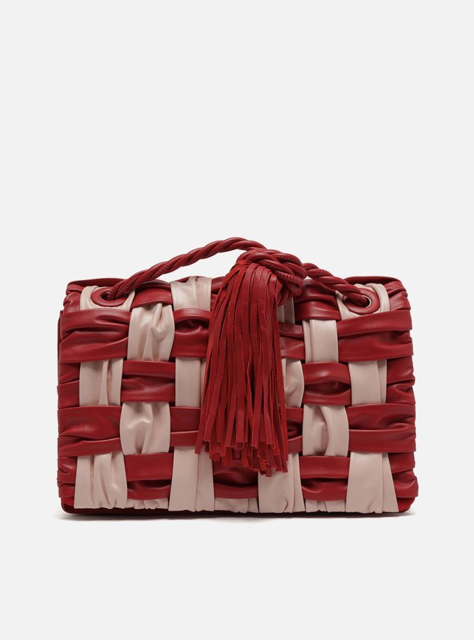 Bolsa Tiracolo Vermelha Couro Grande Tressê Bicolor