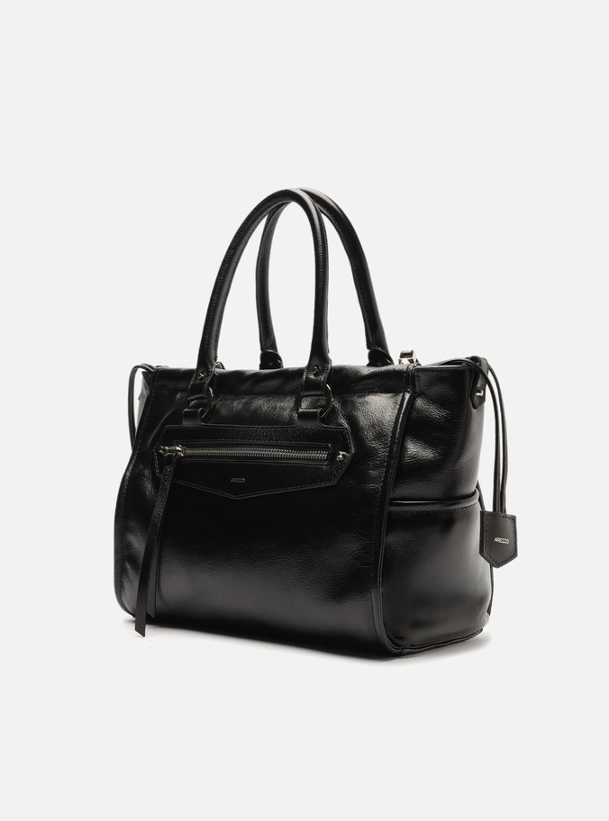 Bolsa Tote Preta Couro Média Bolso Frontal