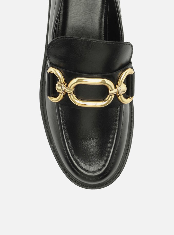 Mocassim Preto Couro Bridão Metálico Maxi