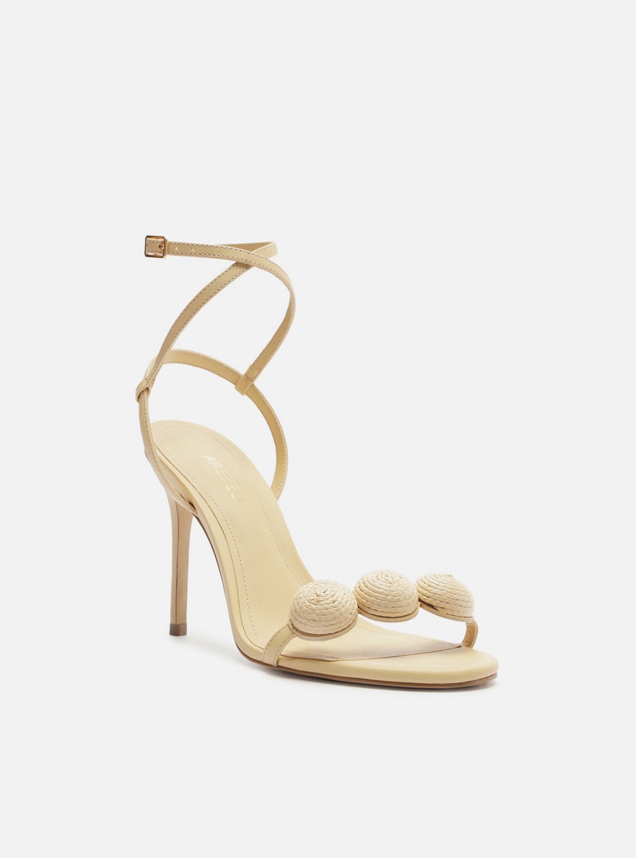 Sandália Bege Couro Salto Alto Semi Esferas — foto 2
