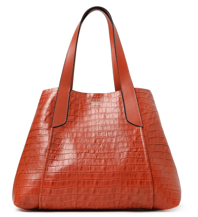 Bolsa Shopping Marrom Couro Croco Roma