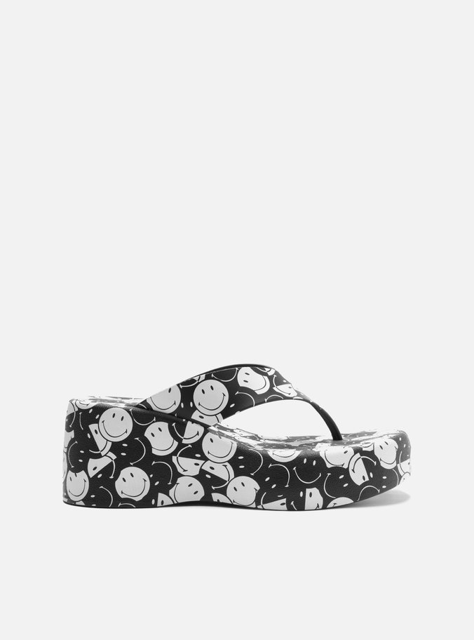 Sandália Preta Print Flatform Barcelona Smiley