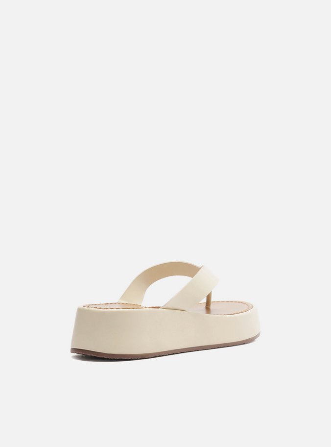 Tamanco Branco Couro Flatform Thong