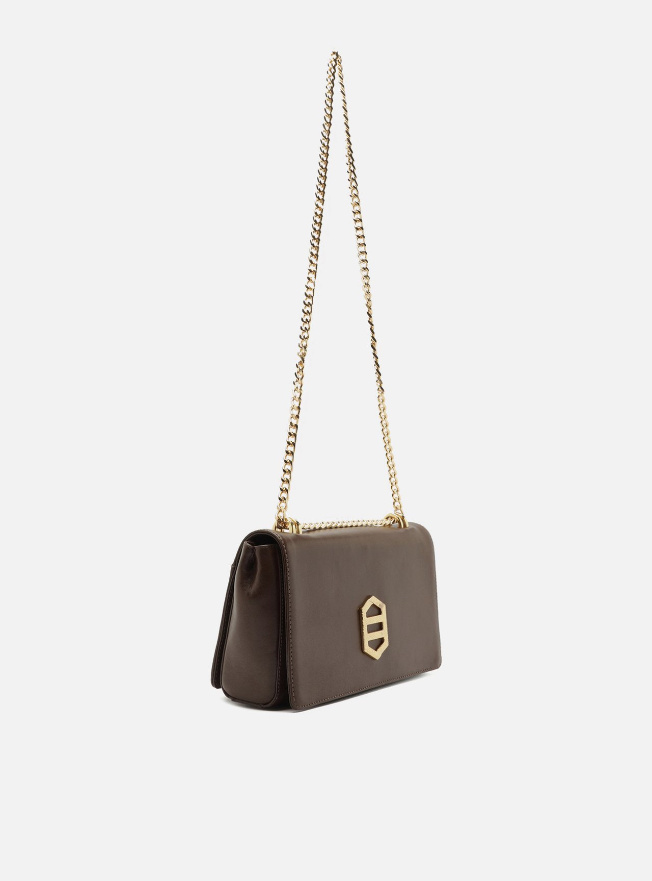 Bolsa Tiracolo Marrom Couro Média Corrente Dourada — foto 6
