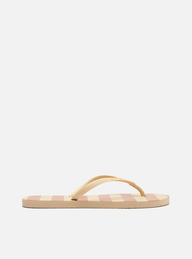 Chinelo de Dedo Bege e Laranja Listras Brizza