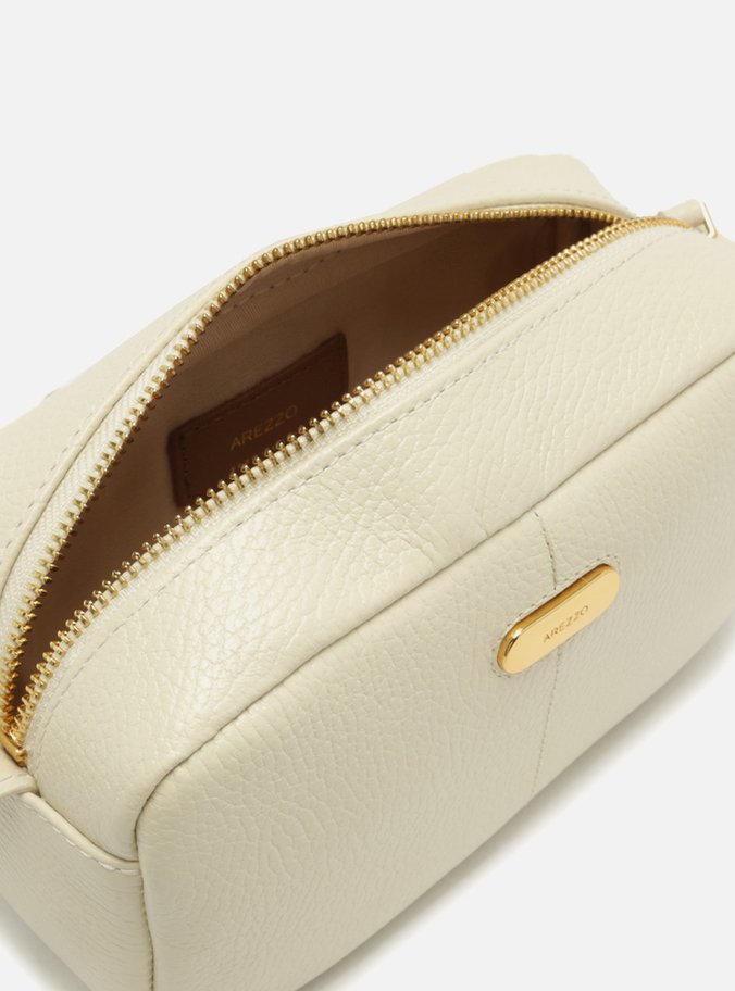 Bolsa Tiracolo Branca Couro Pequena Tag Metal