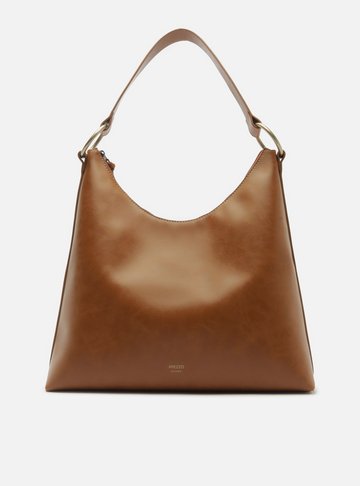 Bolsa Hobo Marrom Couro Grande Argolas