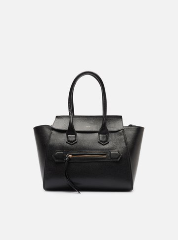 Arezzo — Bolsa Tote Preta Couro Média Bolso Zíper