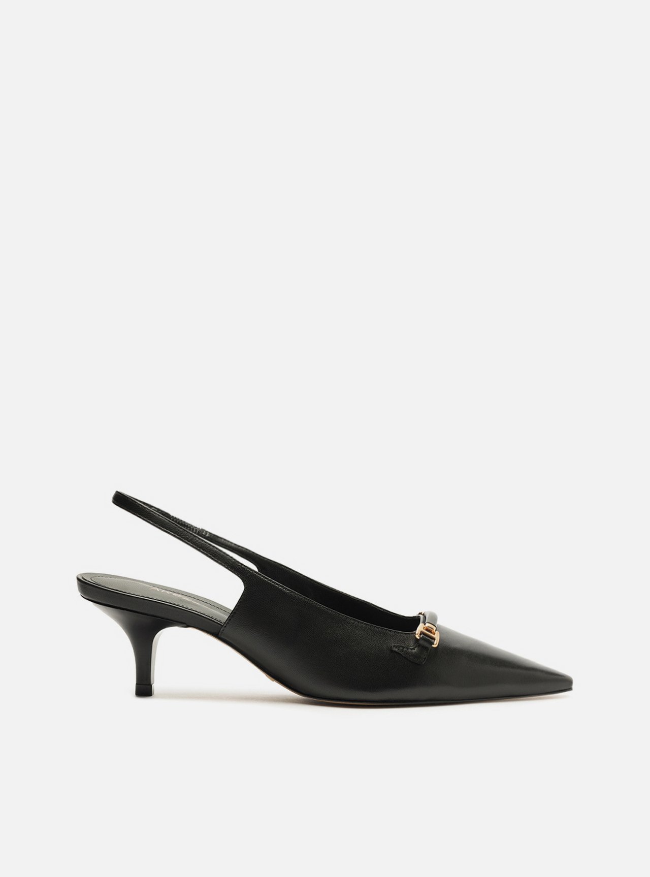 Scarpin Bico Fino Couro Salto Fino Metais Slingback — foto 1