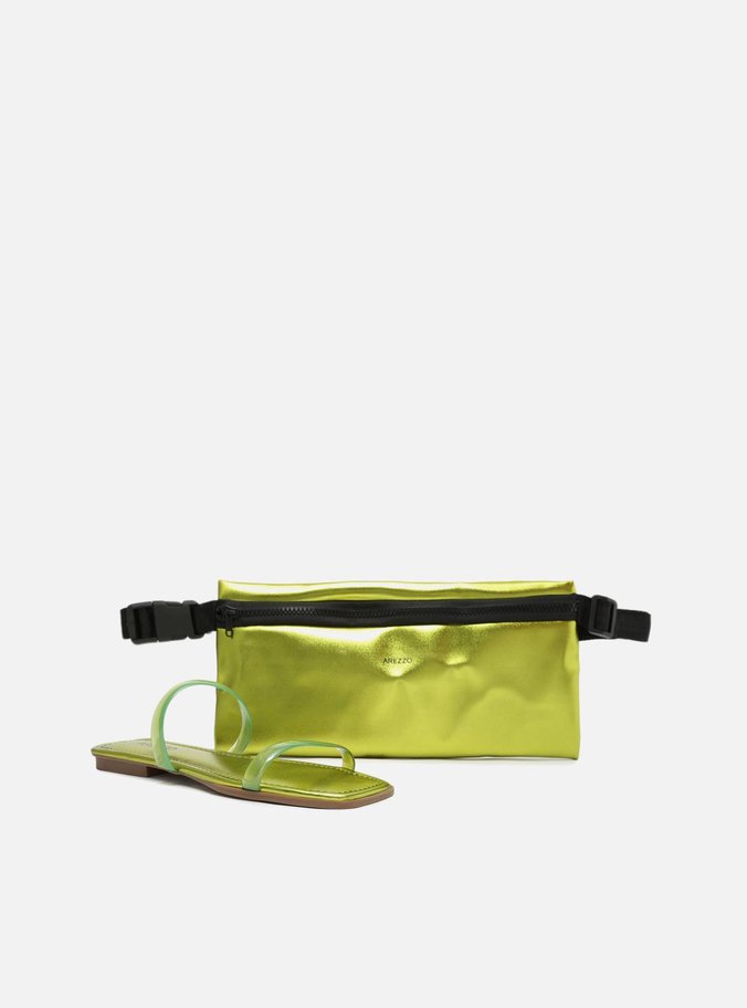 Kit Rasteira Metalizada Verde e Pochete