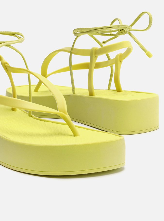 Sandália Amarela Flatform Amarração Bela