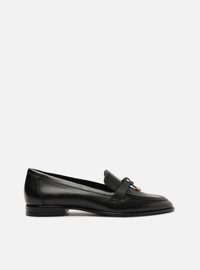 Mocassim Preto Couro Detalhe Tira