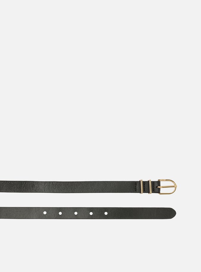 Cinto Preto Couro Fino Fivela Metal Oval